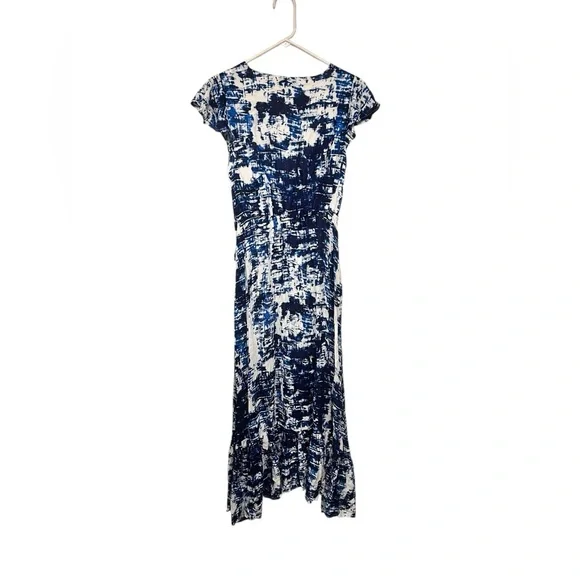 VICI Blue & White Asymmetrical Ruffle Front Tie Maxi Dress | Size Large - Picture 2 of 6